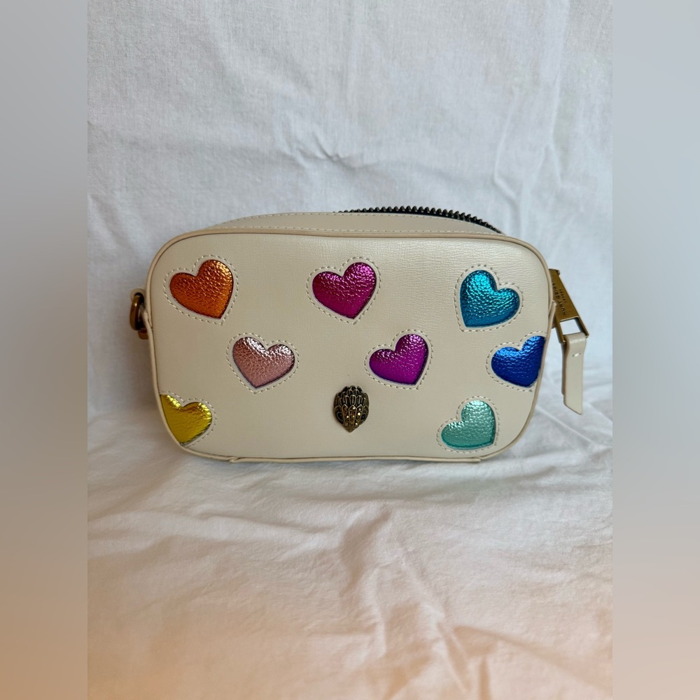 Kurt Geiger Shoreditch Small Leather Camera Bag Multicolor Hearts Cream